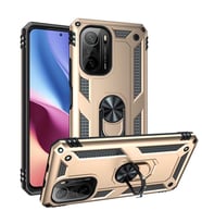 Xiaomi Redmi K40 Kılıf Zore Vega Yüzüklü Standlı Zırh Kılıf (Gold)