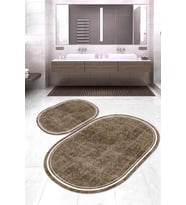 Dijital Baskılı Kaymaz Taban Yıkanabilir Oval 2'li Klozet Takımı Banyo Paspası NOKZ-SD-243 (Kahverengi)