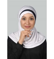 Pratik Eşarp Hazır Türban Özel Hilal Detaylı Hijab (Beyaz-Siyah)