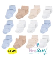 Novibaby 12'li Bambu Yenidoğan Bebek Çorap - Kız Erkek Bebek Çorabı (Mavi)