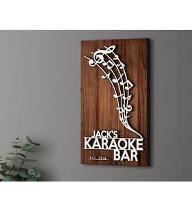 BK Gift Kişiye Özel Kabartma Tasarımlı Ahşap Karaoke Bar Tabelası 61cm, Home Bar Tabela, Rustik Ev Dekorasyonu, Duvar Dekoru (Model 5)