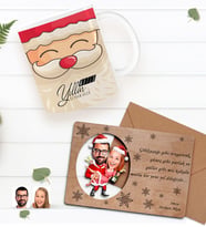 BK Gift Kişiye Özel Mutlu Yıllar Kupa Bardak ve Retro Ahşap Yılbaşı Tebrik Kartı Hediye Seti-6 (Mavi)