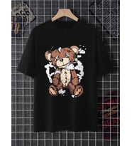 Unisex Ayı Gözü  X Baskılı Oversize Tshirt (Siyah)