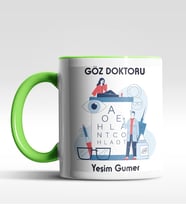 Kişiye Özel Göz Doktoru Tasarımlı Siyah Kupa (Yeşil-Beyaz)