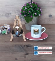 Kuran Kursu Hocası Türk Kahvesi Fincanı Ahşap Altlıklı ve Fotoğraflı Ahşap Anahtarlık Hediye (Model 6)