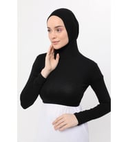 Uzun Kollu Boyunluklu Boneli Yarım Body (Siyah)