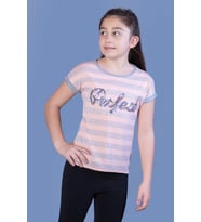 Toontoy Kız Çocuk Perfect Nakışlı Kolları İnci Detaylı Tişört (Pudra)