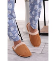 U050 Unisex Kışlık Ev İçi Terliği Kürklü Yünlü Kışlık Terlik (Hardal)