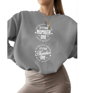 kadın kalın Sweatshirt unisex bisiklet yaka Orijinal marka yüksek kalite - attitude number one (Gri)