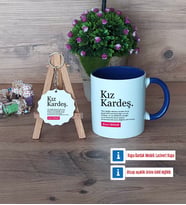 Kız Kardeş Kupa Bardak Kırmızı ve Ahşap Anahtarlık Hediye (Model 2)