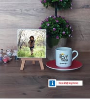 Evin Prensi Fotoğraflı Dekoratif Taş, Ahşap Altlıklı Türk Kahvesi Fincanı Hediye (Model 3)