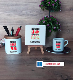 Babalar Günü Hediyesi Hediye Seti Dekoratif Taş, Kalemlik, Ahşap Altlıklı Türk Kahvesi Fincanı Hediye Babaya Hediye (Model 7)
