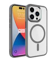 Apple iPhone 15 Pro Max Kılıf Wireless Şarj Özellikli Krom Magsafe Silikon Kılıf (Gri)