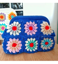 Çiçekli El Yapımı Ekru Clutch , Handmade Çiçekli El Çantaları (Mavi)