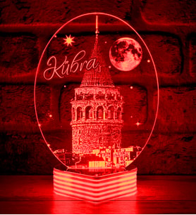 Kişiye Özel, Galata Kulesi 3D Lamba (Kırmızı)
