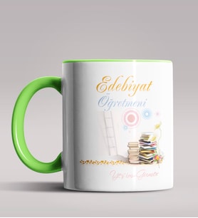 Kişiye Özel Edebiyat Öğretmeni Tasarımlı Siyah Renk Kupa Bardak 2 (Yeşil)