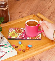 Ahşap Tabaklı Renkli Kahve Fincanı 6 Farklı Renk & Tasarım  (Pembe)