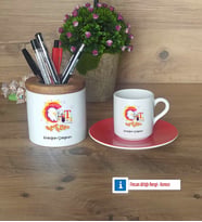 Grafiker Hediyeleri Türk Kahvesi Fincanı Kırmızı, Kalemlik Kişiye Özel Hediye (Model 1)