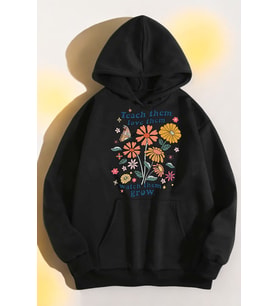 Flowers  Baskılı Oversize Sweatshirt (Siyah)