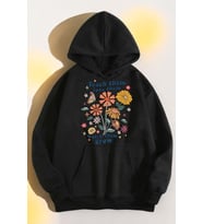 Flowers  Baskılı Oversize Sweatshirt (Siyah)