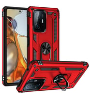 Xiaomi Mi 11T Pro 5G Uyumlu Kılıf Standlı Manyetik Yüzüklü Military Magnetic Ring Polycarbonate and TPU Case (Kırmızı)