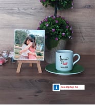 Harika Anne Fotoğraflı Dekoratif Taş, Ahşap Altlıklı Türk Kahvesi Fincanı Hediye (Model 9)