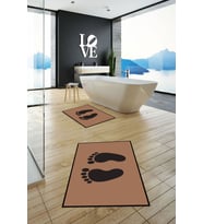 EVDEYA Baskılı Yıkanabilir Sade Ayak İzi Desenli İkili Banyo Halısı Klozet Takımı, KLOZET-21-BEYAZ, (Kahverengi)