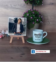 Anestezi Teknisyeni Fotoğraflı Dekoratif Taş, Ahşap Altlıklı Türk Kahvesi Fincanı Hediye (Model 9)