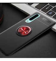 Huawei P30 Kılıf Yüzüklü Magnetli Ravel Case (Siyah-Kırmızı)