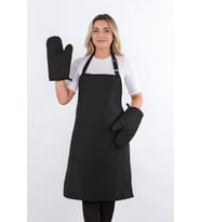 Simple 3'lü Set Ayar Askılı Cepli Mutfak Önlüğü Seti (2 ELDİVEN) Şef Garson Kafe Aşçı Barista (Siyah)