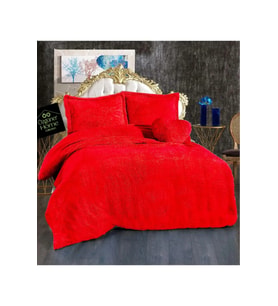 Çift Kişiliki Peluş Nevresim Seti (Kırmızı)