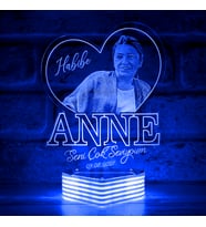 Anneye Özel, Anne Yazılı Hediye LED Aydınlatma (Mavi)