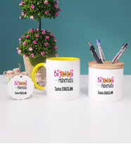 Biyoloji Mühendisi Kupa Bardak Kırmızı Kalemlik ve Anahtarlık (Model 5)