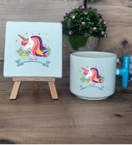 Kişiye Özel Unicorn Hediye Seti Kupa Bardak T Kulplu ve Dekoratif Taş Arkadaşa Sevgiliye Hediye  (Model 3)
