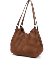 Cappadocia Vintage  5086 Myra Kadın Lacivert PU Deri Kapitone Günlük Omuz Çantası Üç Bölmeli Hobo (Taba)