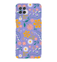 PrinfiFy Samsung Galaxy M22 Uyumlu Lansman Kılıf Çiçek Tasarımlı İçi Kadife Kapak (Lila)