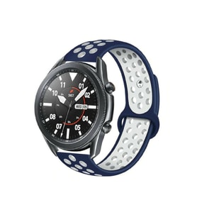 Huawei Gt2 46mm Silikon Delikli Spor Kordon (Lacivert - Beyaz) (Lacivert-Beyaz)