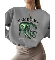Mezarlık Baskılı bisiklet yaka erkek 3 iplik şardonlu Sweatshirt Bej Sweatshirt kalın kadın unisex (Gri)