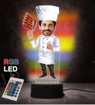Doğum Günü Hediyesi,Sevgiliye Hediye, Kişiye Özel Fotoğraflı Aşçı Karikatür 3D Led Lamba (RGB)