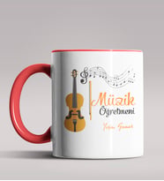 Kişiye Özel Müzik Öğretmeni Tasarımlı Pembe Renk Kupa Bardak 7 (Kırmızı)