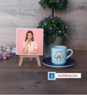 Baykuş Fotoğraflı Dekoratif Taş, Ahşap Altlıklı Türk Kahvesi Fincanı Hediye (Model 4)