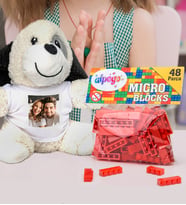 Kişiye Özel Peluş Köpek Ve Renkli Micro Blocks Lego (Kırmızı)