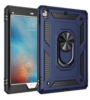 Apple  iPad 9.7 2017 (5.Nesil) Kılıf Yüzüklü Tank Zırhlı Mıknatıslı Standlı Silikon Kapak (Mavi)