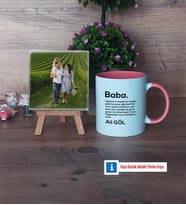 Baba Fotoğraflı Dekoratif Taş, Kupa Bardak Beyaz Hediye (Model 6)