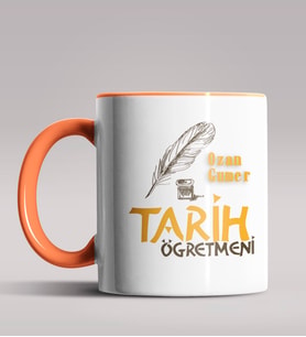 Kişiye Özel Tarih Öğretmeni Tasarımlı Siyah Renk Kupa Bardak 4 (Turuncu)