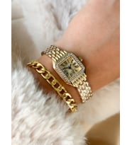 Bonicce Marka Retro Model, Minimal Kare Kasa, Altın Renk, Roma Rakamlı Şık Kadın Kol Saati+Bileklik (Gold)