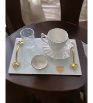 Adore Gold İncili Söz Kahve Tepsisi (Krem)