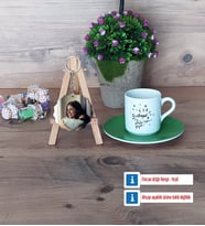 Doğum Günü Hediyesi Türk Kahvesi Fincanı Ahşap Altlıklı ve Fotoğraflı Ahşap Anahtarlık Hediye (Model 9)