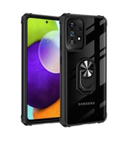 Samsung Galaxy A72 Kılıf Şeffaf Sararmaz Yüzüklü Mola Kapak (Siyah)