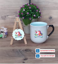 Unicorn Kupa Bardak Kırmızı ve Ahşap Anahtarlık Hediye (Model 9)